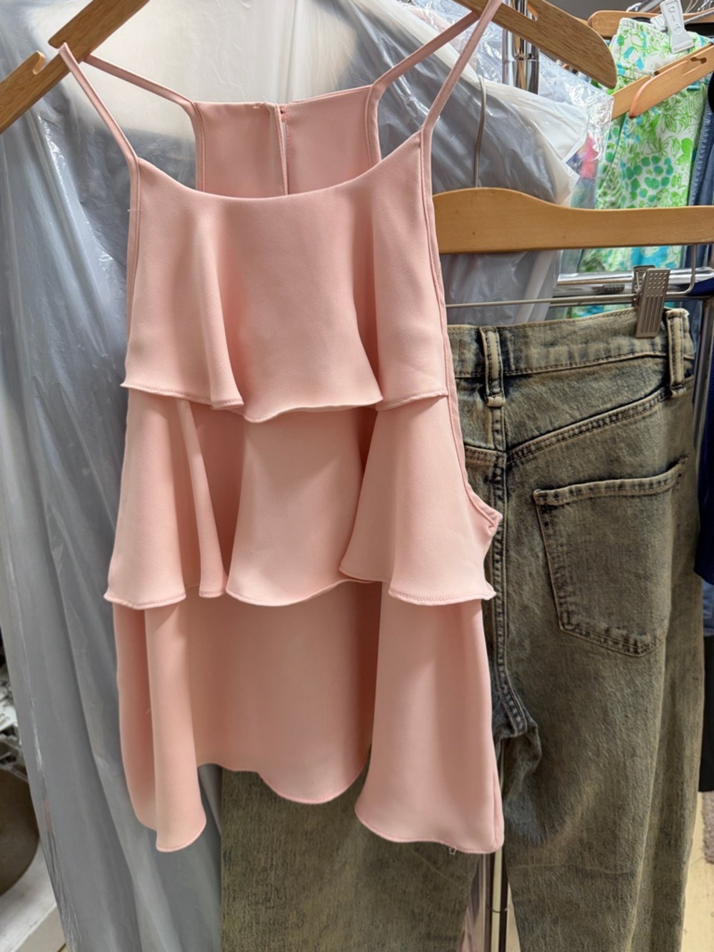 Everly Pink Salmon Lightweight Ruffled Spaghetti strap Blouse